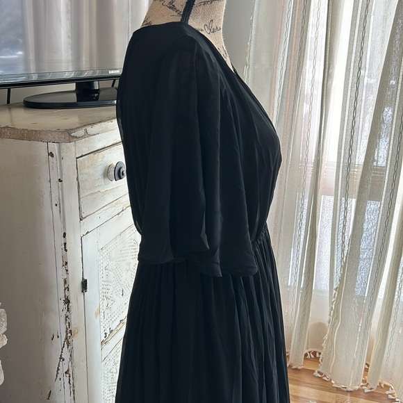 Show Me Your Mumu black chiffon bridesmaid dress full skirt flare short sleeve - Picture 10 of 16